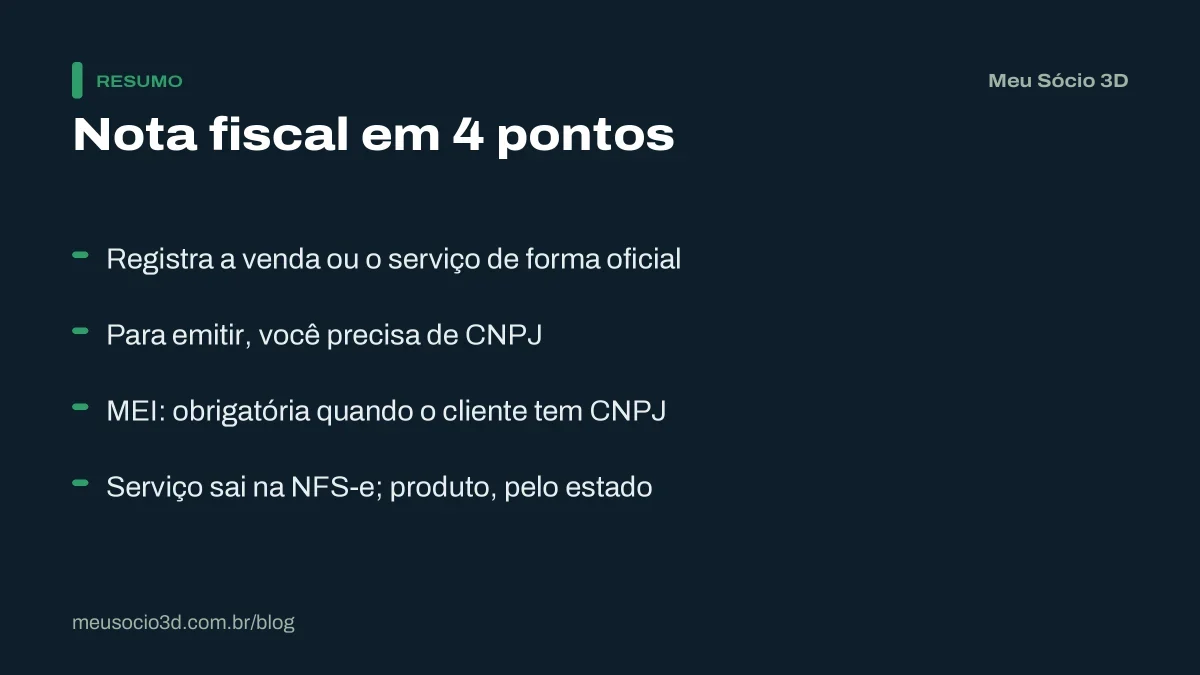 Resumo da nota fiscal na impressão 3D: registro oficial da venda, exige CNPJ e é obrigatória para o MEI na venda a empresas